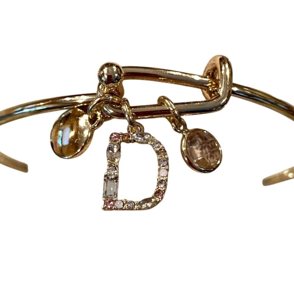NWT LOFT Gold Tone Pave Rhinestone Initial Charm Bangle Bracelet - LETTER D - Picture 4 of 10